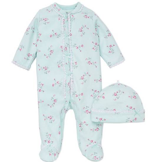 Order Little Me® Size 3M 2-Piece Floral Spray Footie and Hat Set in Aqua food online from Bed Bath & Beyond store, Lancaster on bringmethat.com