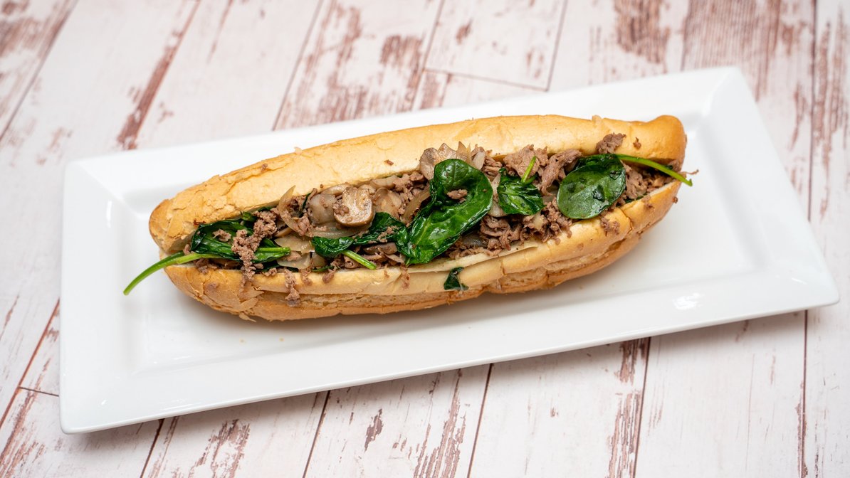 Order 6. Spinach and Mushroom Cheesesteak Sandwich food online from Cheesesteak grille store, Roseville on bringmethat.com