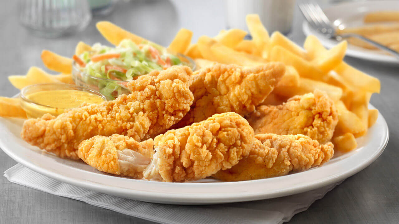 Order 5 Juicy Chicken Fingers with French Fries food online from Two Cousins Paradise store, Paradise on bringmethat.com
