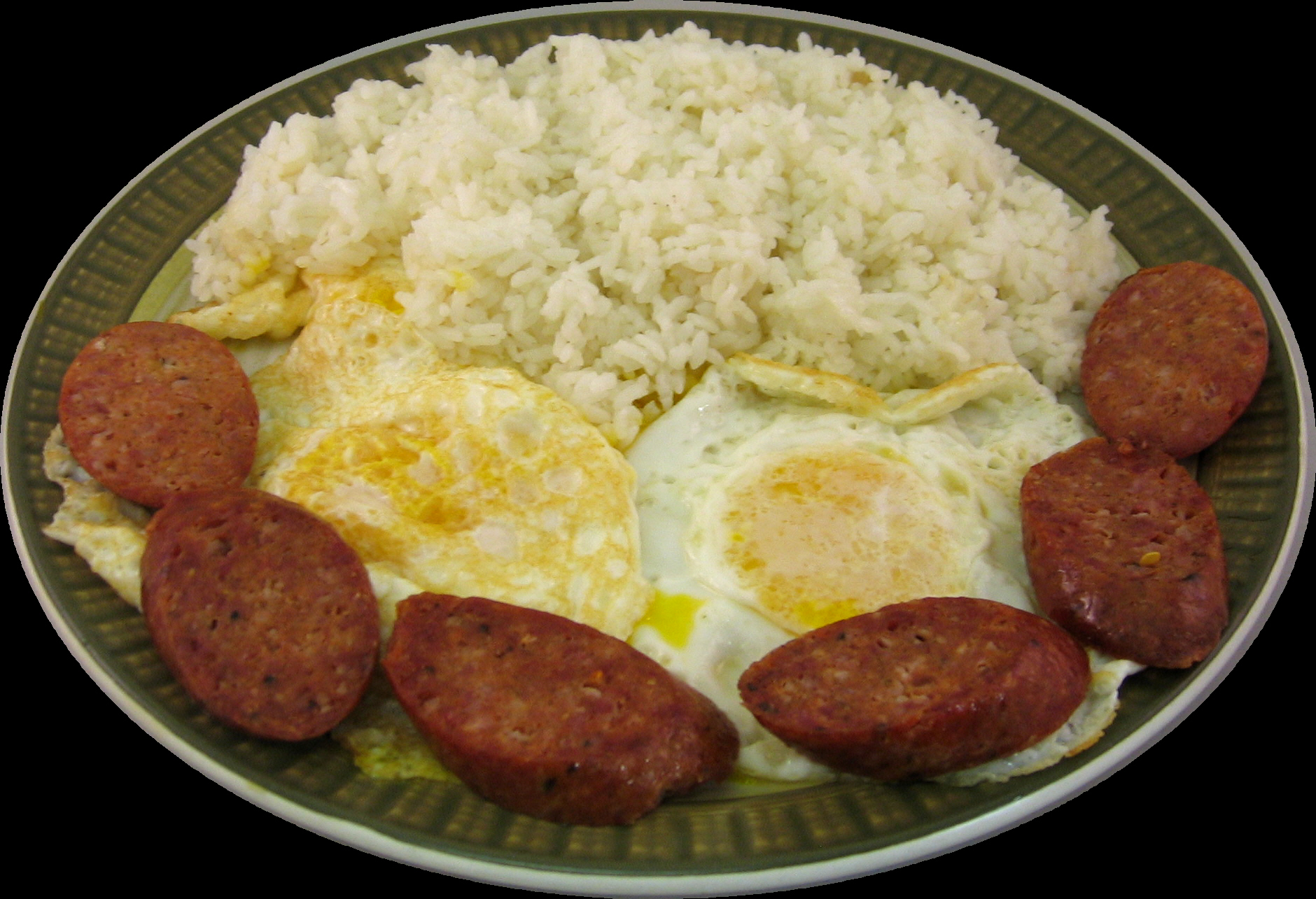 Order Portuguese Sausage with Eggs and& Rice food online from Waikiki Hawaiian Bbq store, El Cerrito on bringmethat.com