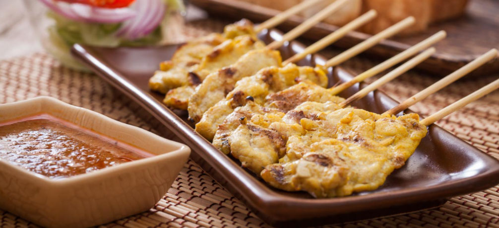 Order A.6 Chicken Satay food online from Thai Saap kitchen store, Quincy on bringmethat.com