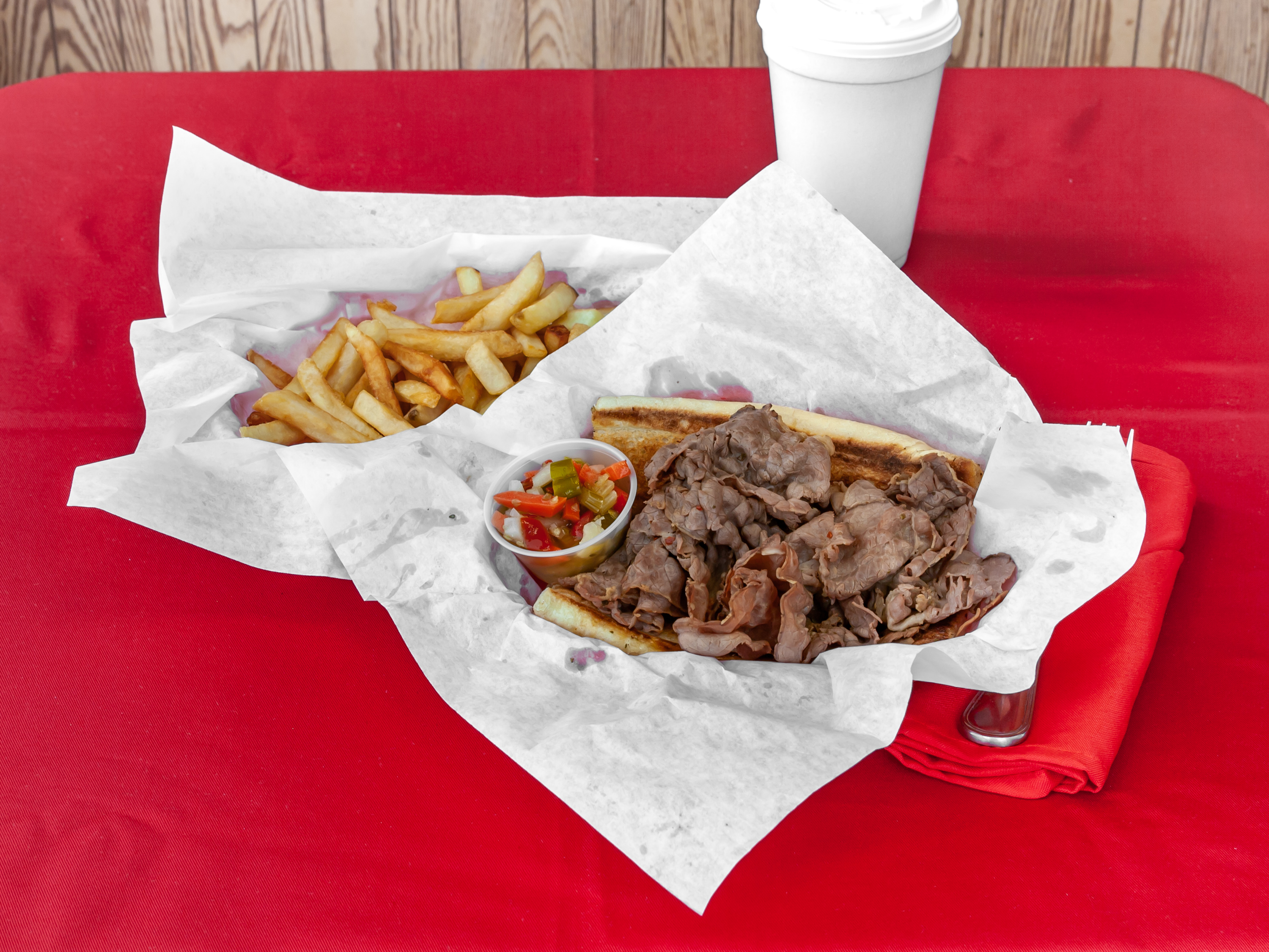 Order 4. Italian Beef with Fries and Pop food online from Munchies gyros & pizza store, Chicago on bringmethat.com