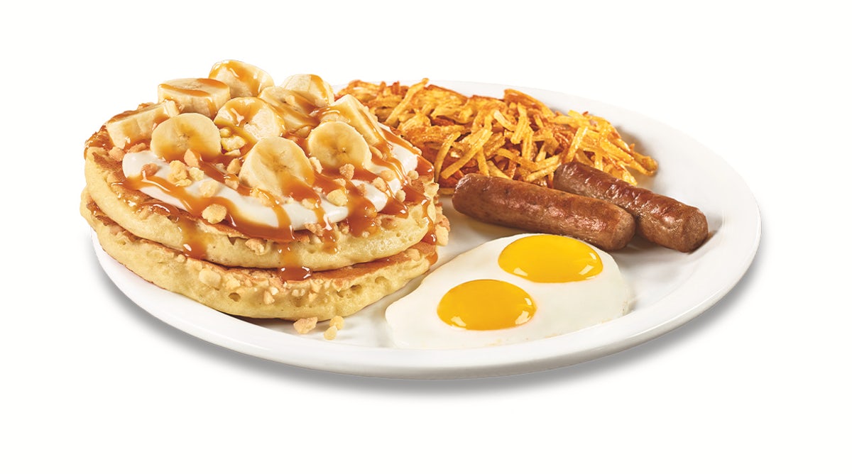 Order Salted Caramel & Banana Cream Pancake Breakfast food online from Denny's store, Stockton on bringmethat.com