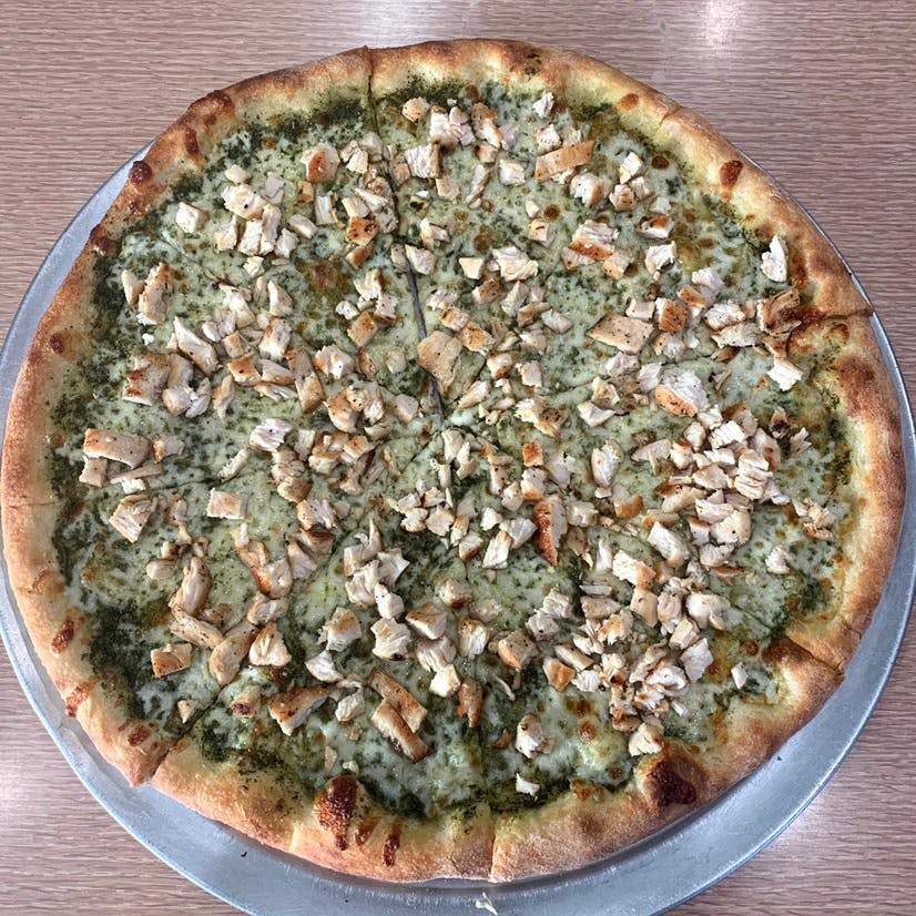 Order 7. Chicken Pesto Pizza - Small 12'' food online from Village Cafe & Pizza store, Los Angeles on bringmethat.com