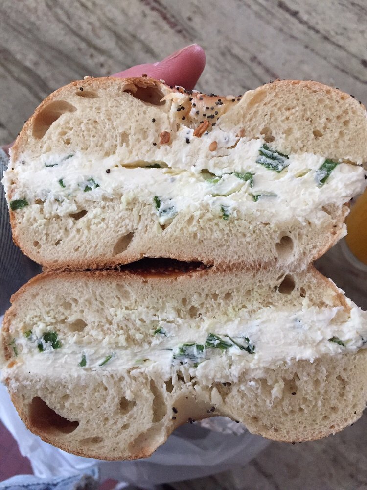 Order Bagel with Scallion Cream Cheese food online from Six Corners Café store, North Bergen on bringmethat.com