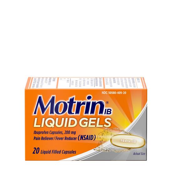 Order Motrin IB Ibuprofen Liquid Gels 200 mg (20 ct) food online from Rite Aid store, Greenville on bringmethat.com