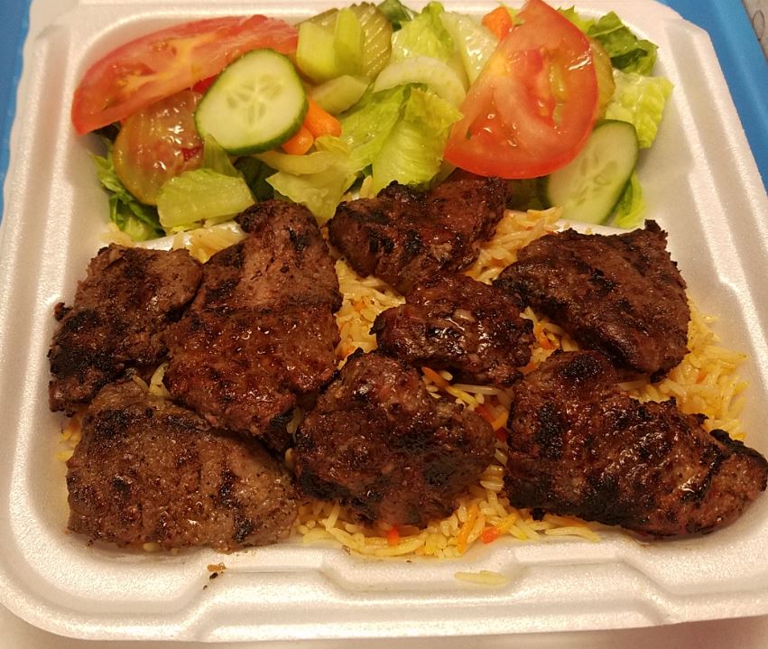 Order 50. Beef Kabab with Rice and Salad food online from Crown Fried Chicken store, Worcester on bringmethat.com