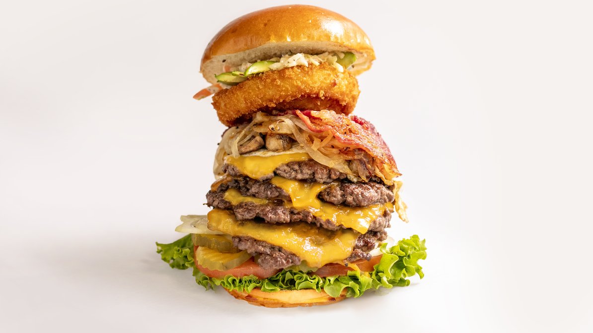 Order Tower Stack Burger food online from Yoyo Burgers & Chicken store, Anaheim on bringmethat.com