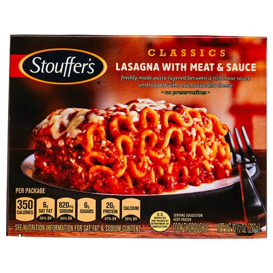 Order Stouffers Frozen Lasagna With Meat Sauce Meal 10.5oz food online from Everyday Needs by Gopuff store, La Quinta on bringmethat.com