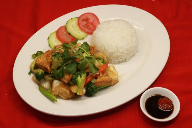 Order R6. Cơm Chay - Vegetable Rice Plate food online from Pho Khang store, Centennial on bringmethat.com