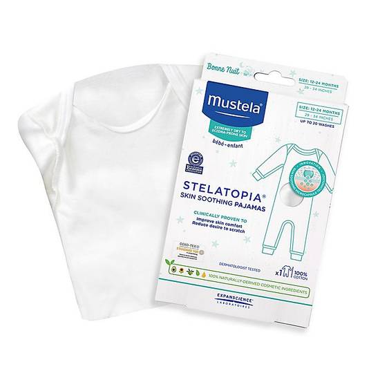 Order Mustela Size 12-18M Soothing Pajamas for Extremely Dry to Eczema-Prone Skin in White food online from Bed Bath & Beyond store, Lancaster on bringmethat.com