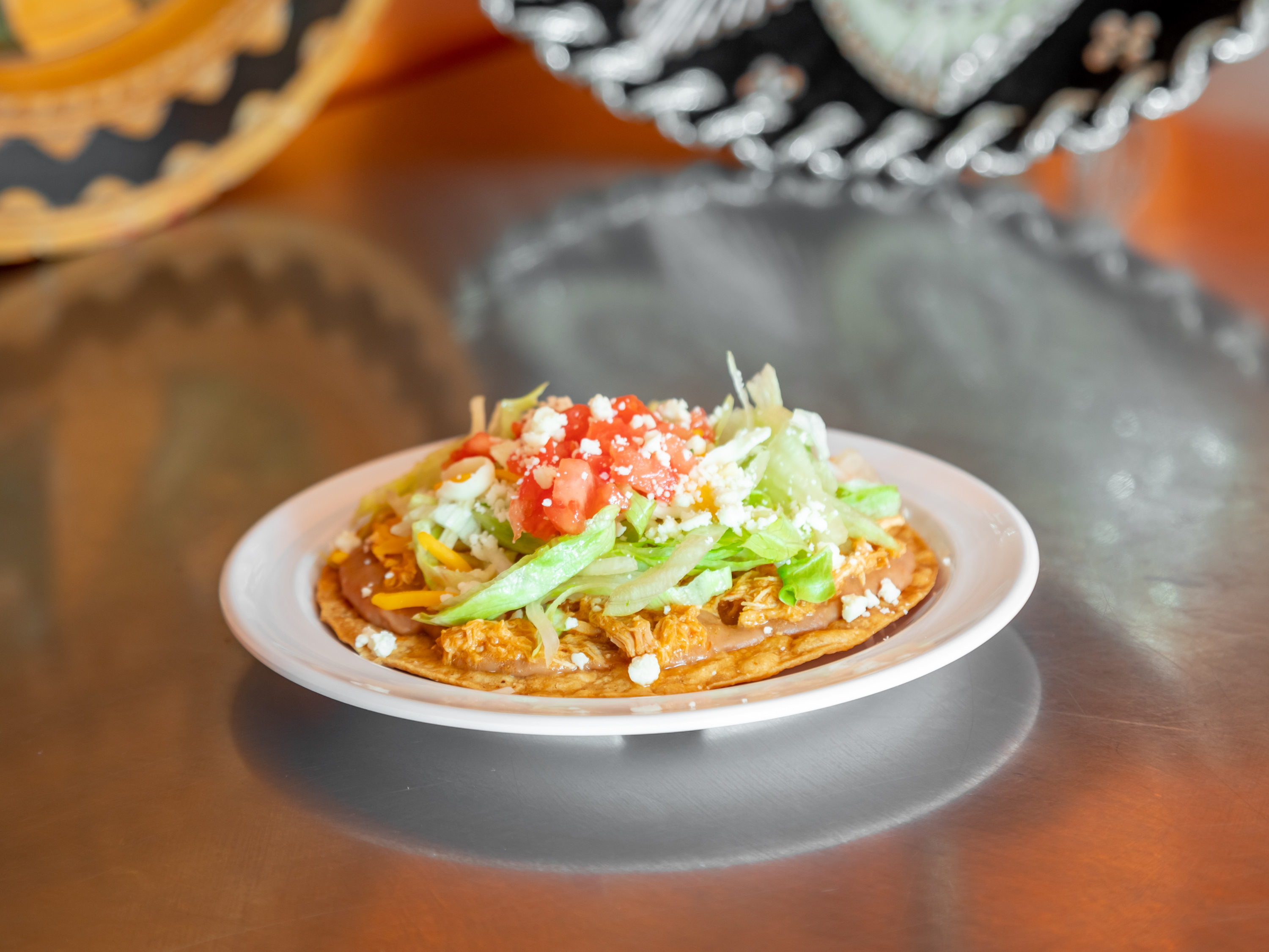 Order Chorizo and Egg Tostada food online from Mi Ranchito Tex-Mex store, Westfield on bringmethat.com