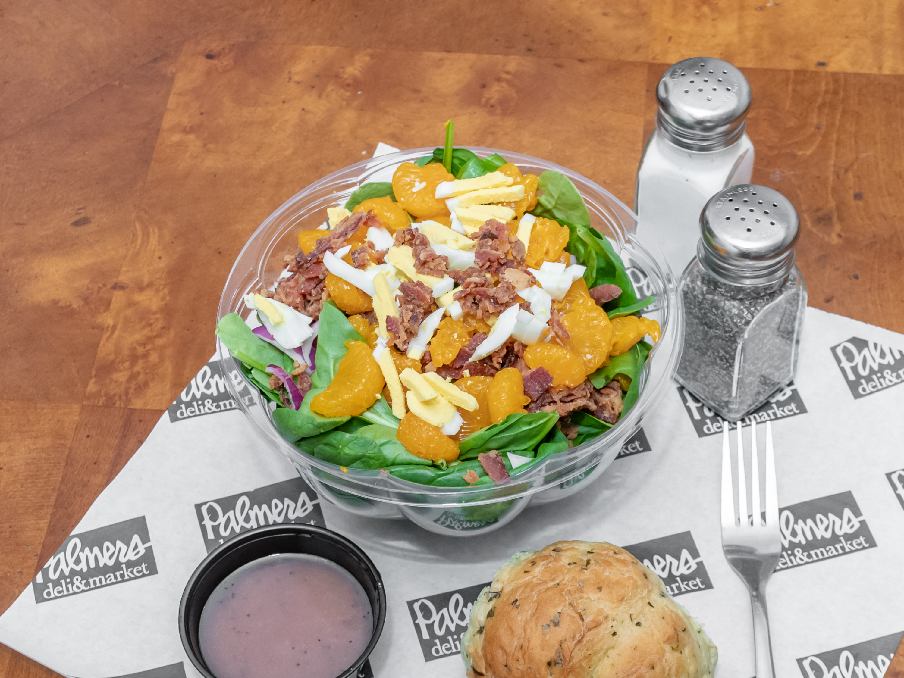 Order Spinach Salad  food online from Palmers Deli & Market store, West Des Moines on bringmethat.com