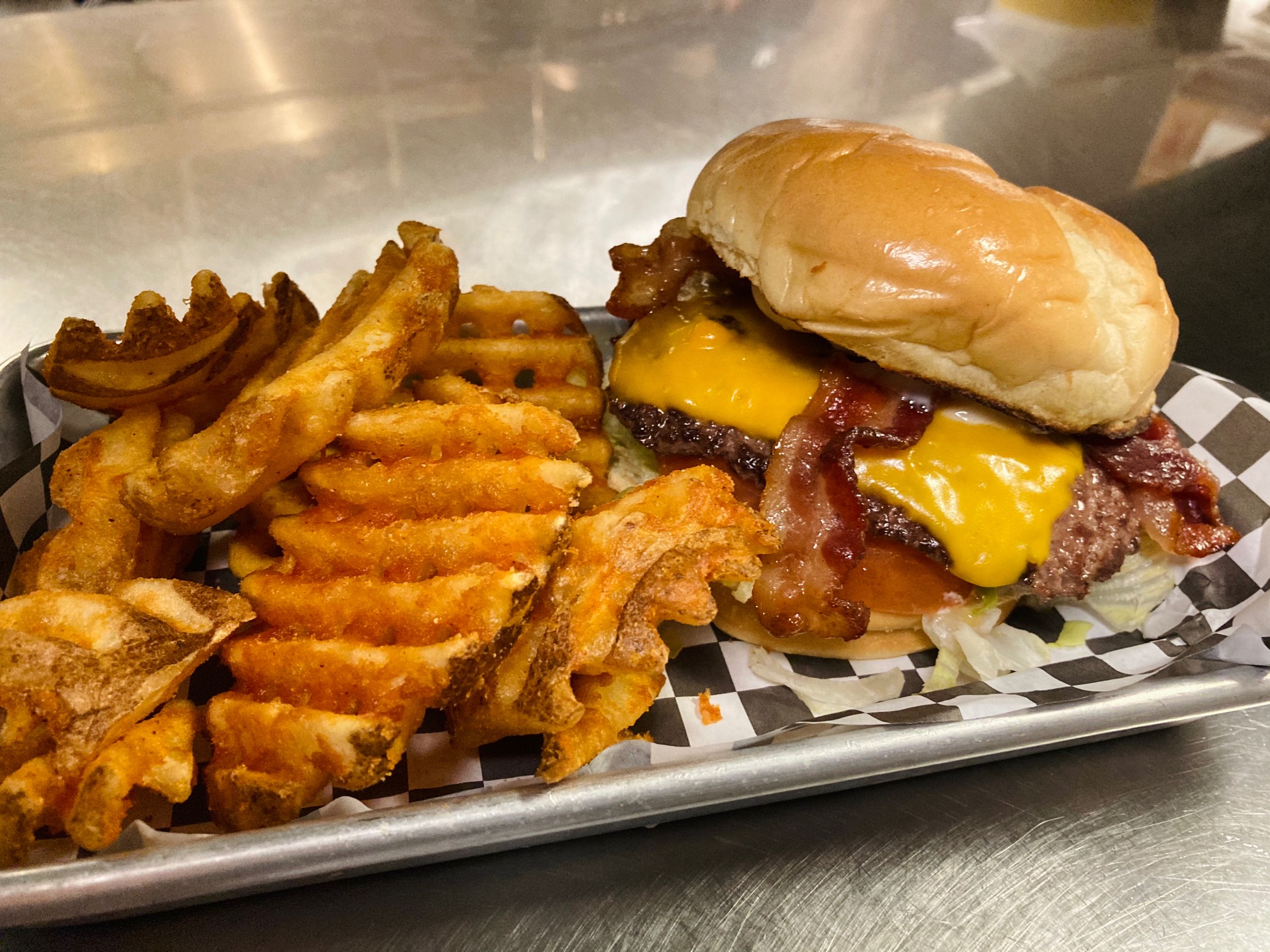 Order Pretzel Bacon Cheeseburger food online from Saints Pub + Patio store, Independence on bringmethat.com
