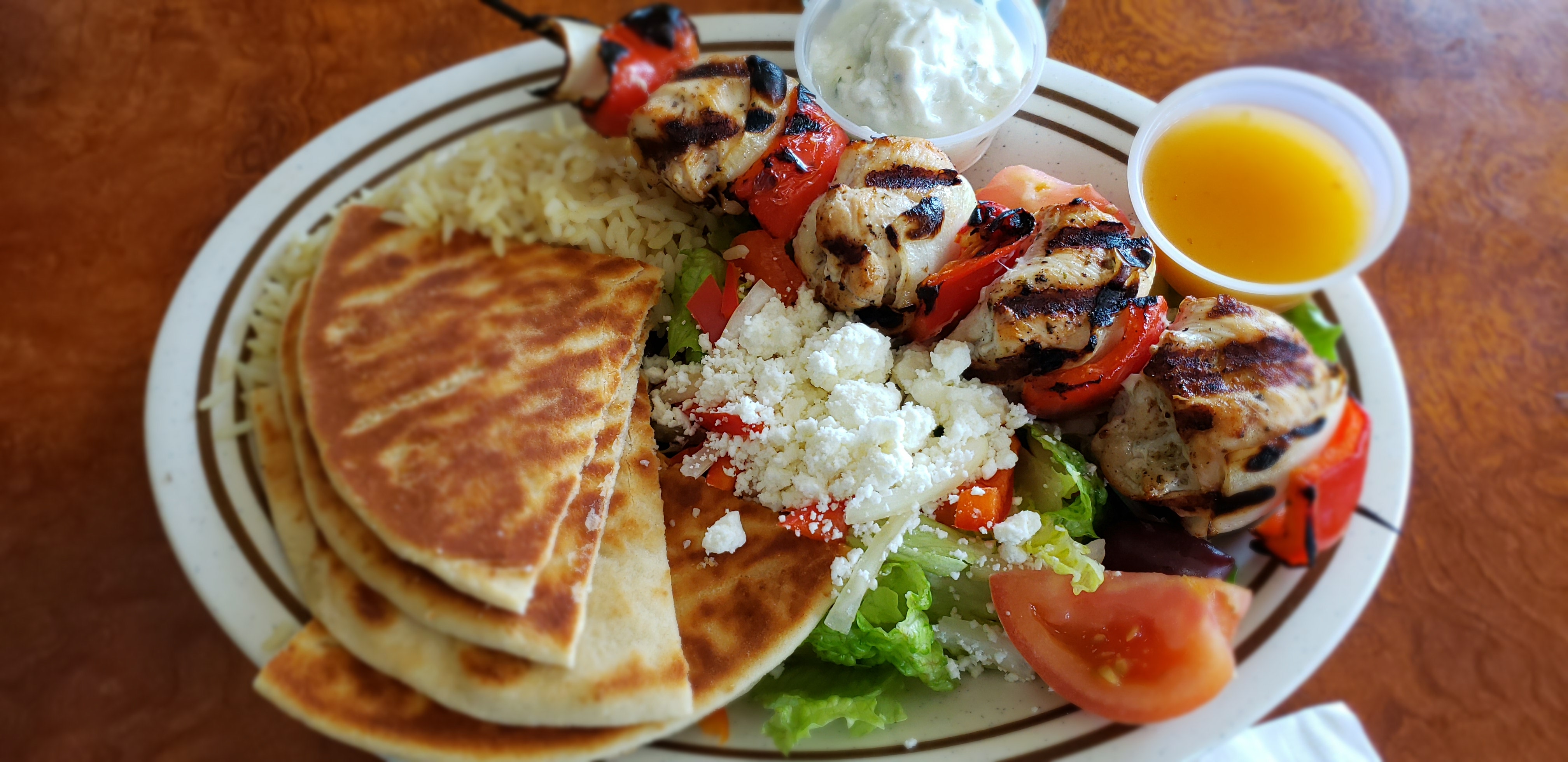 Order Souvlaki Greek Plate food online from Breakfast Cafe store, Oak Park on bringmethat.com