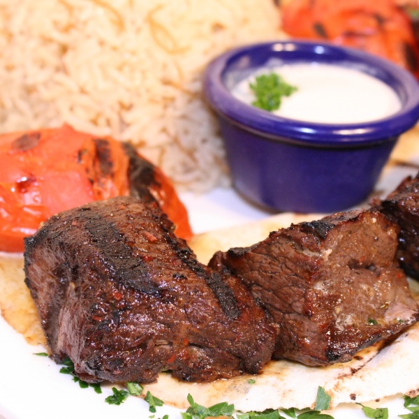 Order Beef Kabob Entree food online from Sky Restaurant & Lounge store, Winnetka on bringmethat.com