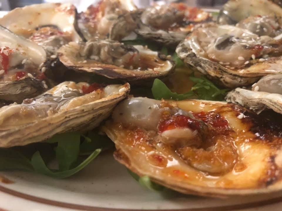 Order Grilled Spicy Thai BBQ Oysters food online from Morgan & Co. store, Glens Falls on bringmethat.com