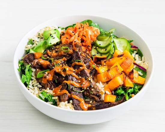 Order Korean Kimchi Beef Bowl food online from Veggie Grill store, Long Beach on bringmethat.com