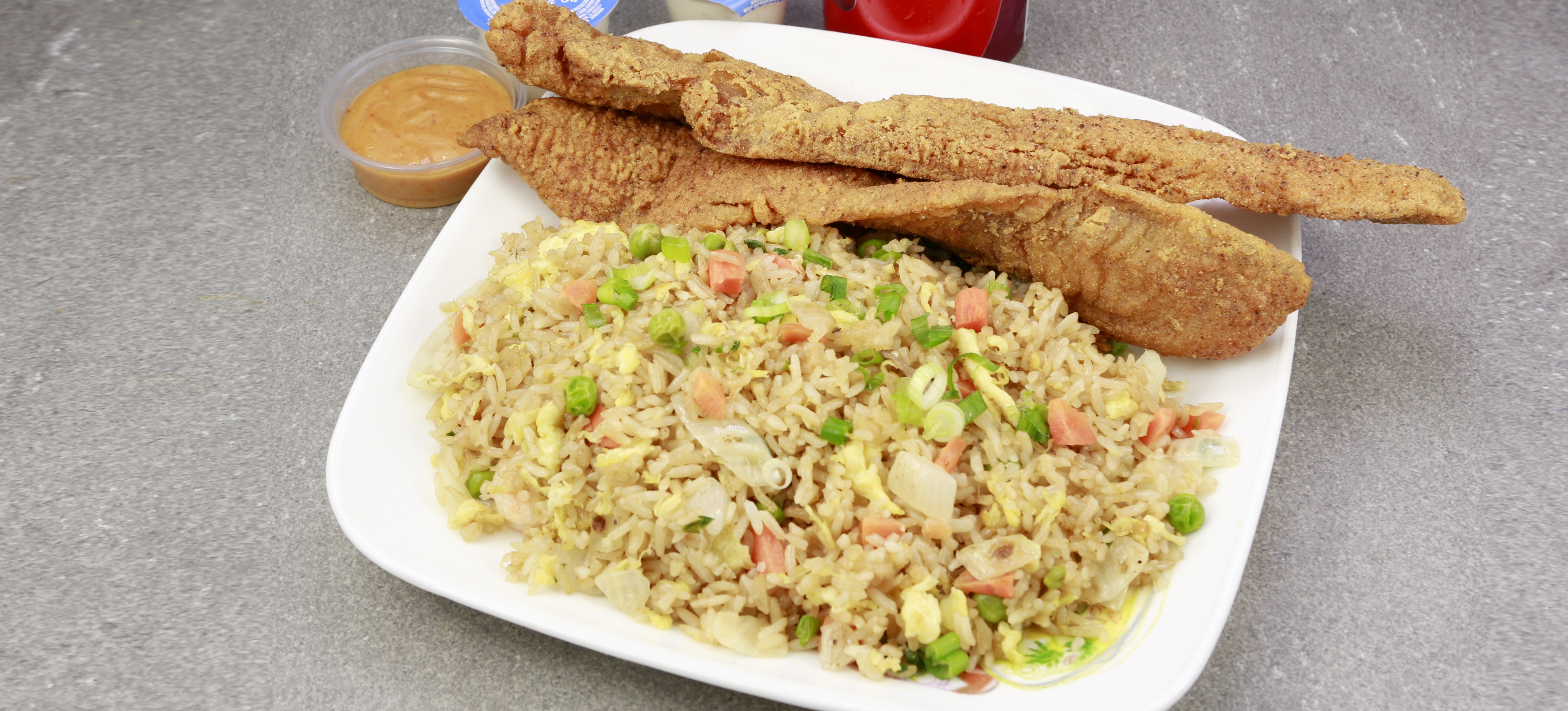 Order 2pc Fish & Fried Rice Special  food online from I Love Wings store, Norcross on bringmethat.com