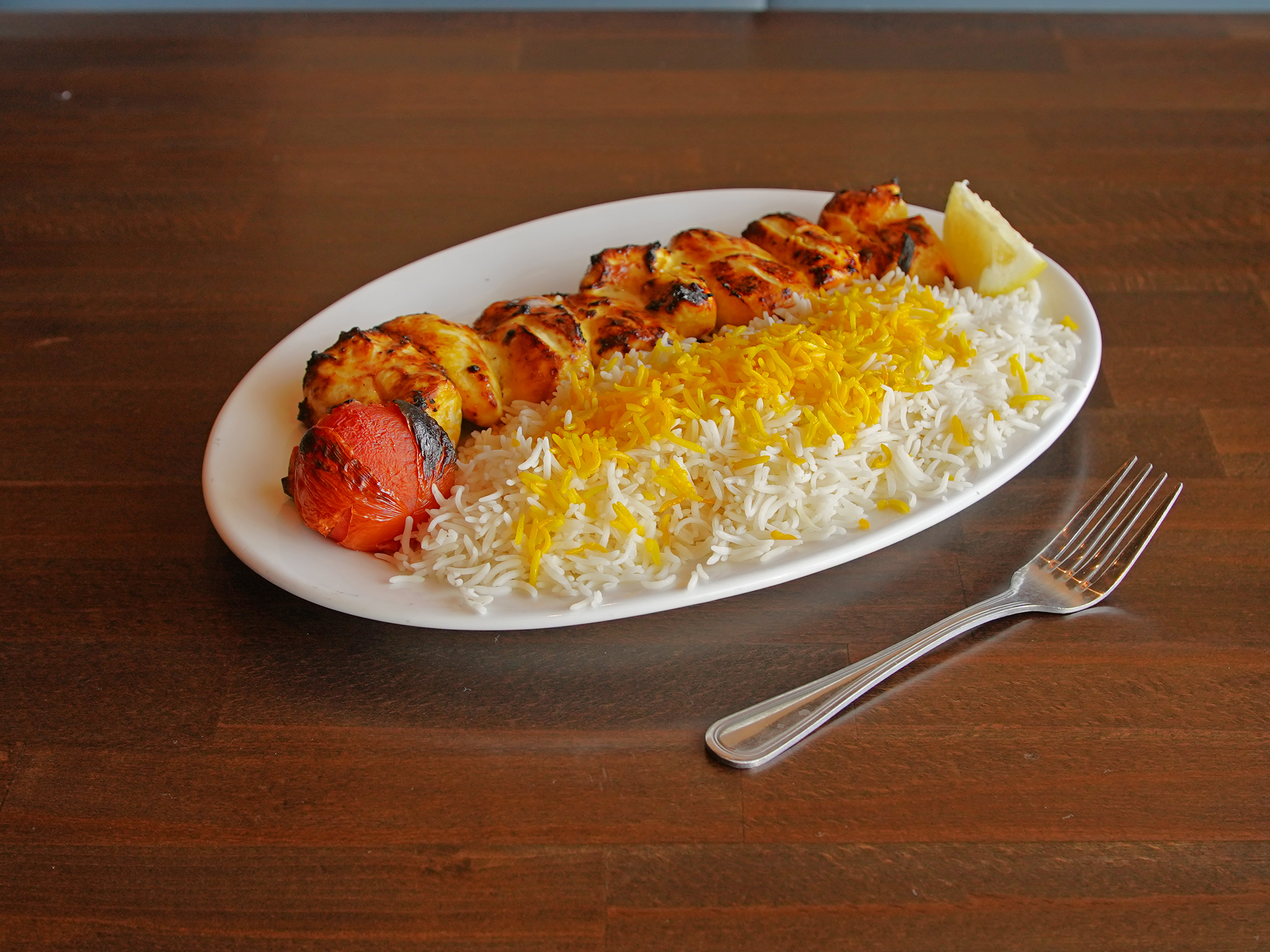 Order 21. Boneless Chicken Kabob food online from Ali Baba Persian Restaurant store, Granada Hills on bringmethat.com
