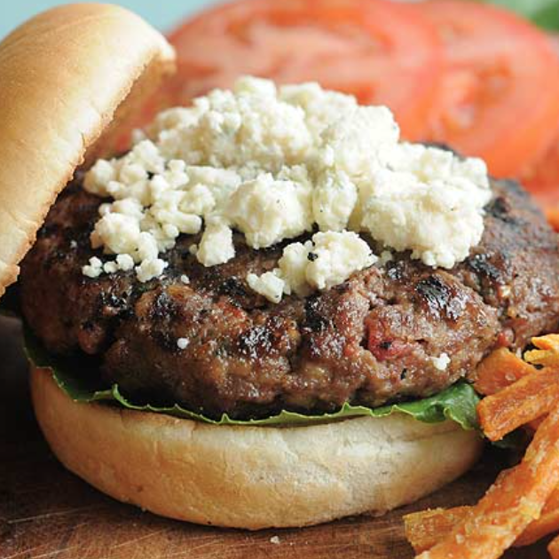 Order Blackened Bleu Burger with French fries food online from Wellington Grill store, Harrison on bringmethat.com