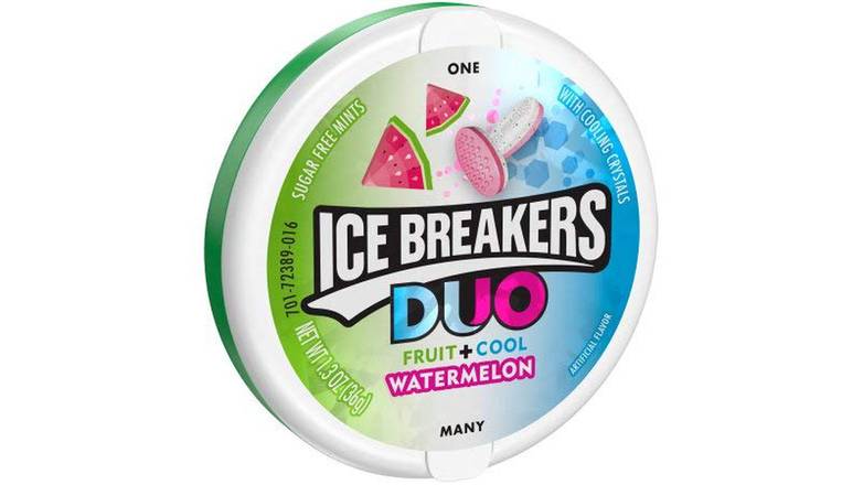 Order Ice Breakers Duo Watermelon Flavored Mints 1.3 oz food online from Valero Food Mart store, Murrayville on bringmethat.com