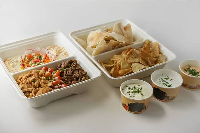 Order Family Hummus Shawarma Platter (serves 5) food online from Meddys store, Wichita on bringmethat.com
