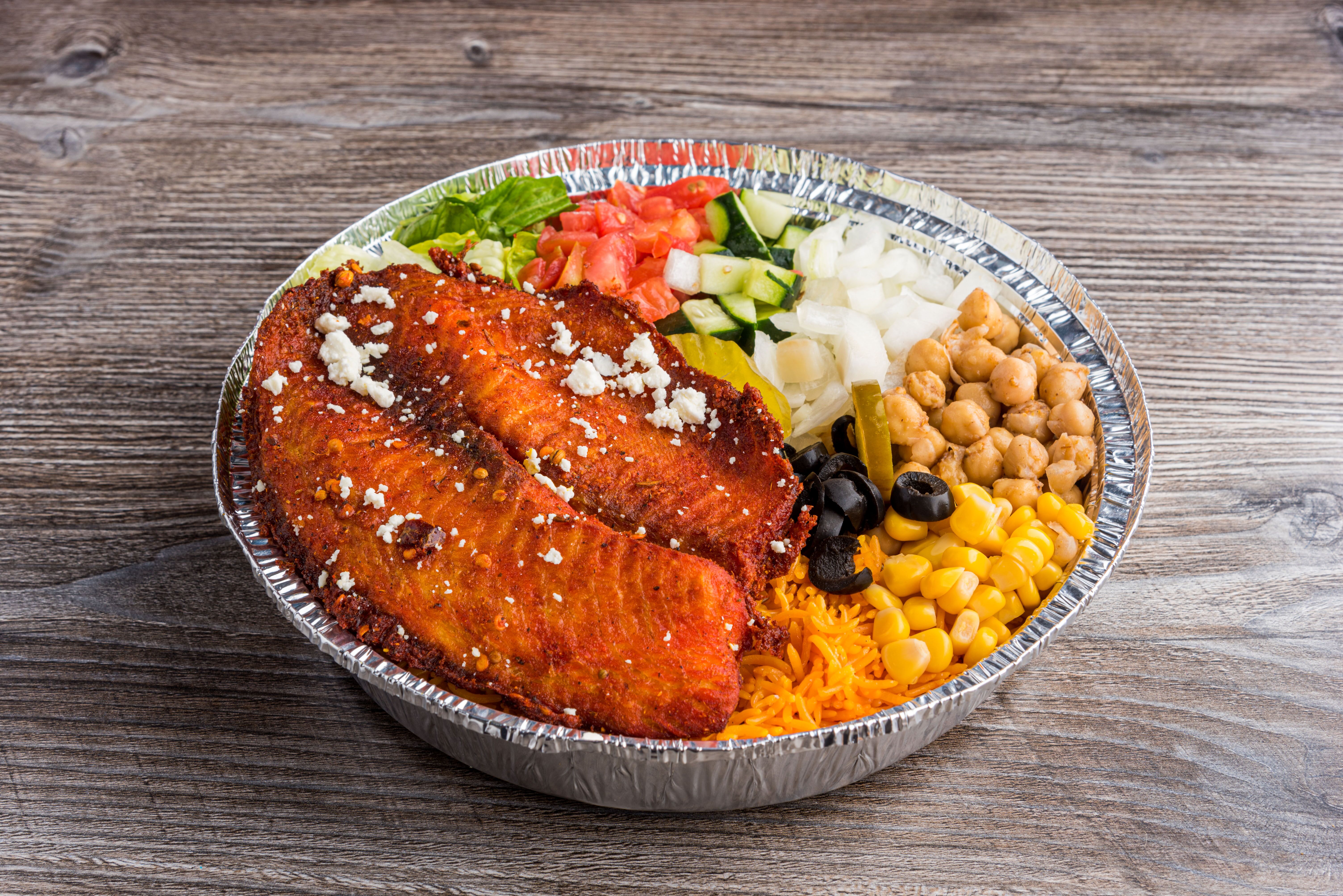 Order Fish Over Rice Platter food online from Gyro hut store, Houston on bringmethat.com
