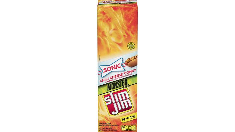 Order Slim Jim Monster Sonic Chili Cheese Dog Flavor - Pack Of 18 food online from Exxon Food Mart store, Port Huron on bringmethat.com