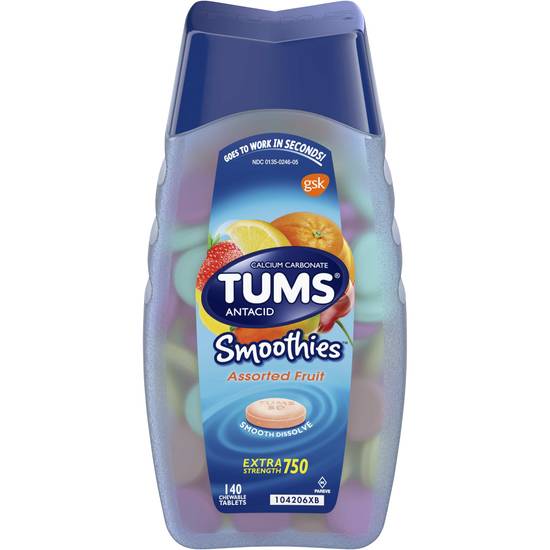 Order Tums Smoothies Extra Strength Antacid Chewable Tablets Assorted Fruit (140 ct) food online from Rite Aid store, Mckinleyville on bringmethat.com