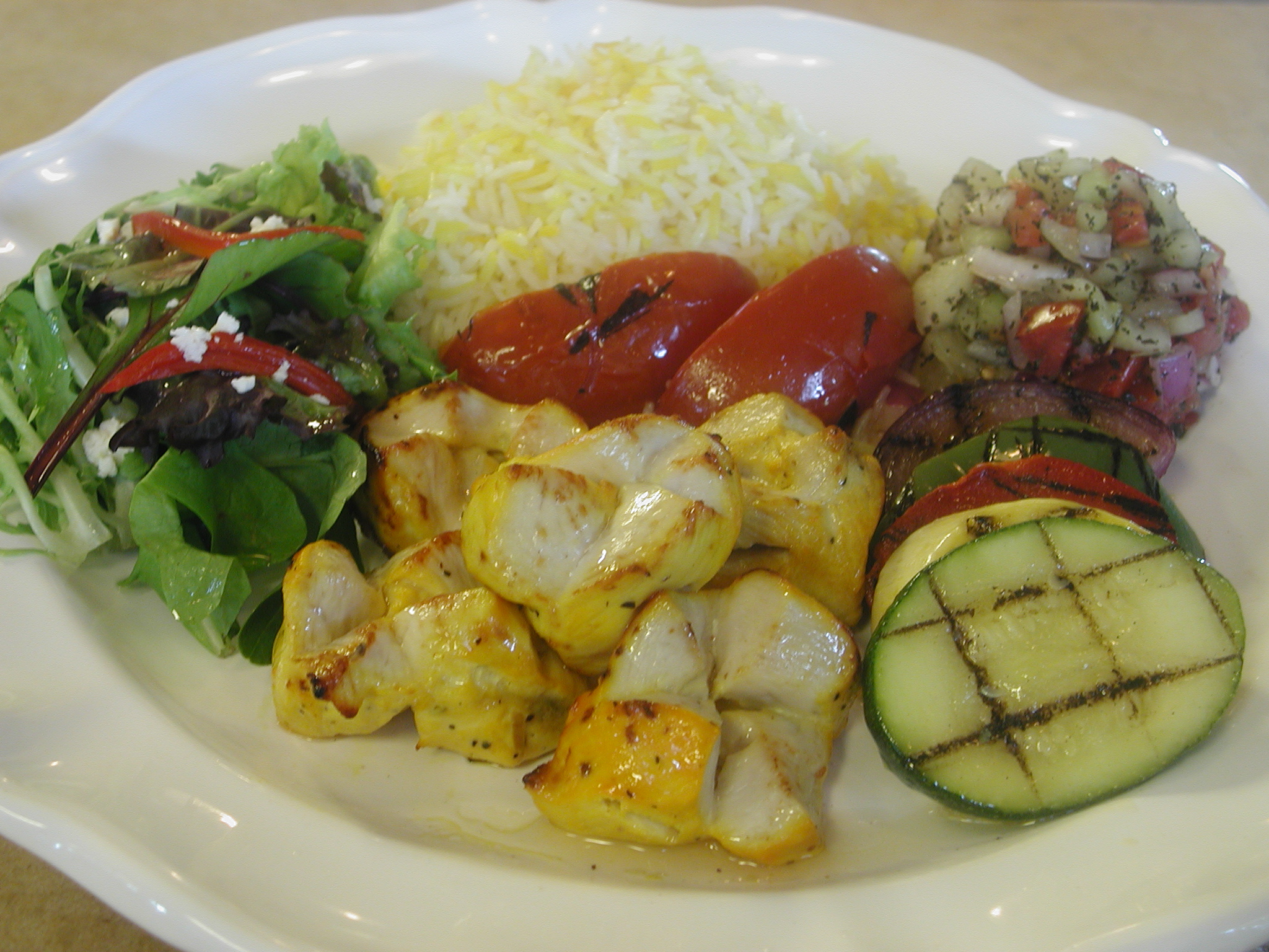 Order Sorrento’s Chicken Breast Kabob Platter food online from Sorrento Grill store, Herndon on bringmethat.com