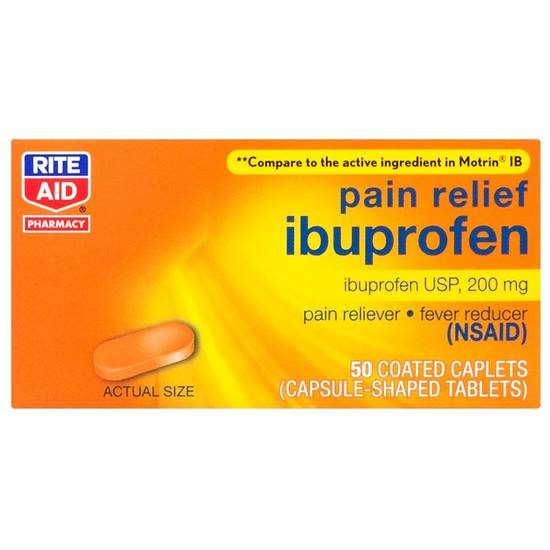 Order Rite Aid Ibuprofen Caplets 200mg (50 ct) food online from Rite Aid store, HERMITAGE on bringmethat.com