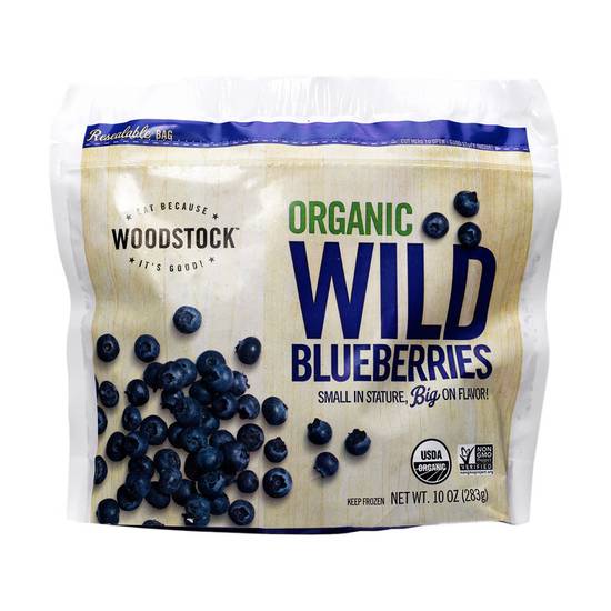 Order Woodstock Organic Frozen Blueberries 10oz food online from Everyday Needs by Gopuff store, Las Vegas on bringmethat.com