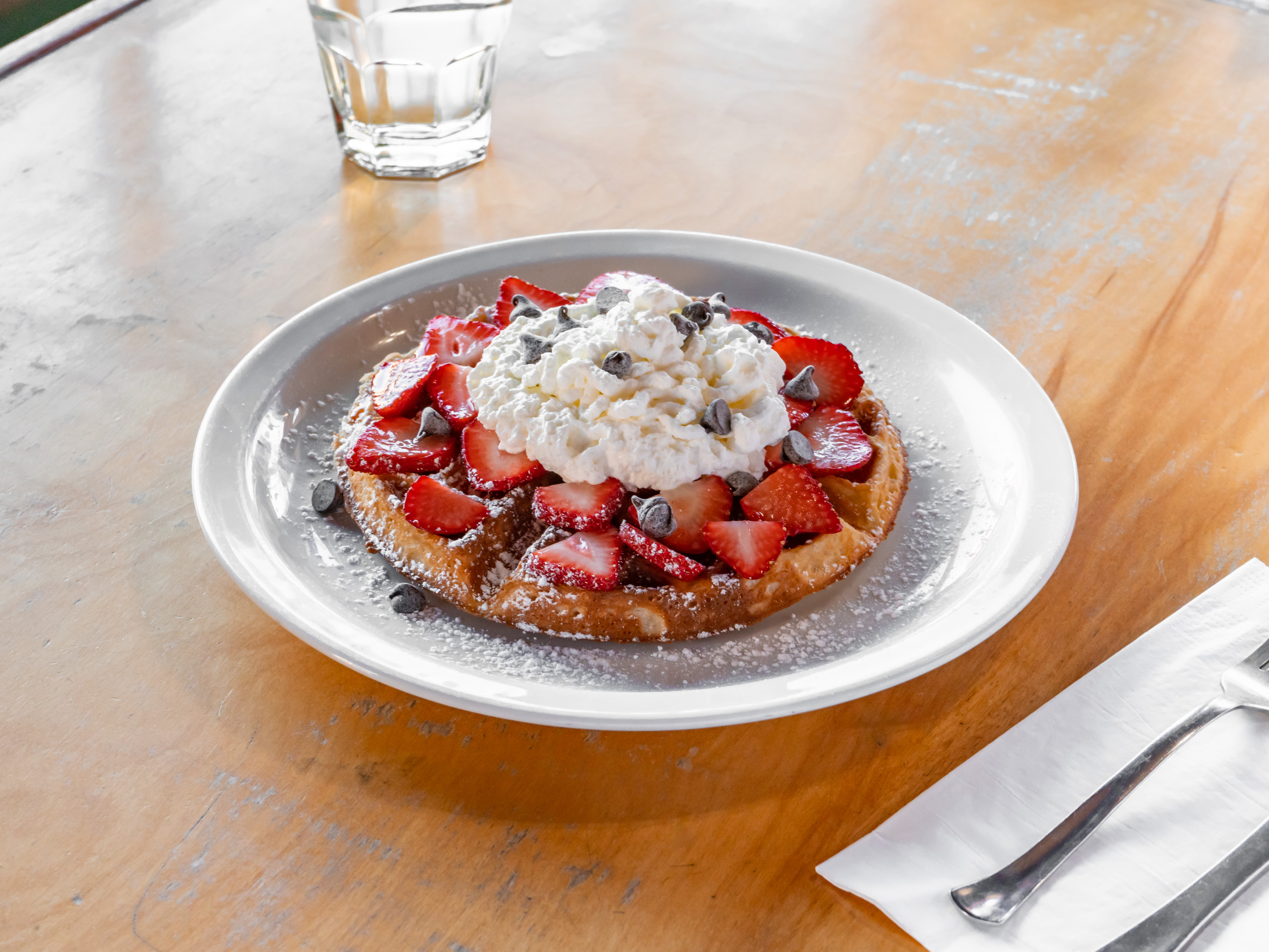 Order Chocolate Strawberry Belgian Waffle food online from 901 Columbus Cafe store, San Francisco on bringmethat.com
