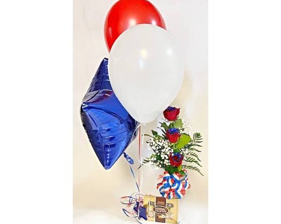 Order july 4 flowers and balloons package # 2 food online from Eugenia Flowers 24/7 Flower Shop store, Oak Park on bringmethat.com