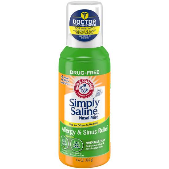 Order Arm & Hammer Simply Saline Allergy & Sinus Nasal Mist for Allergy Congestion (4.6 oz) food online from Rite Aid store, EAST AURORA on bringmethat.com