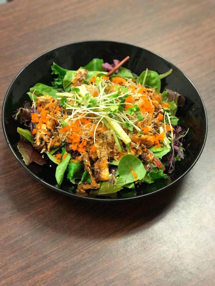 Order Spicy Salmon Skin Salad food online from Asakuma Sushi Delivery store, Los Angeles on bringmethat.com