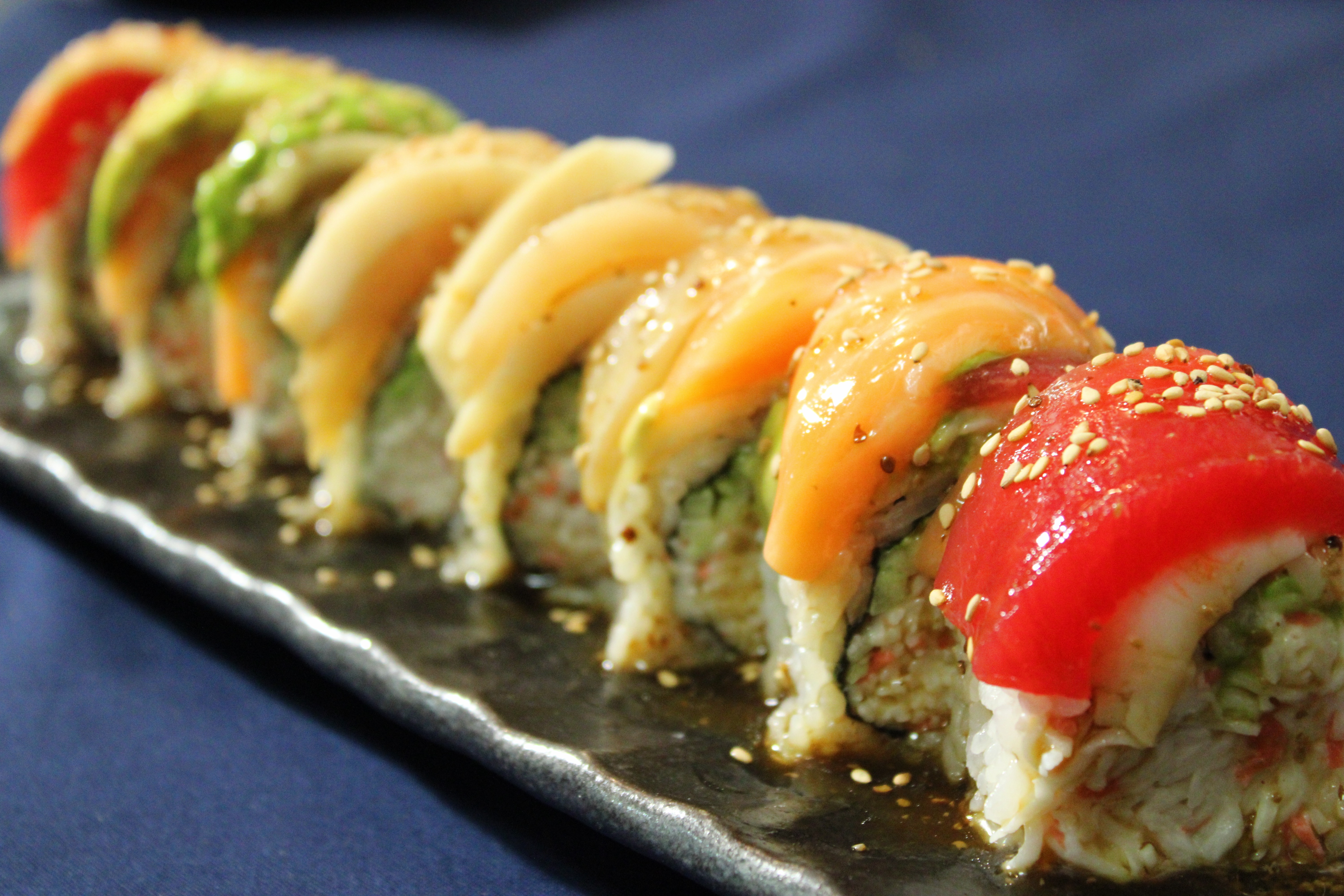 Order Double Rainbow Roll food online from Kibo Sushi store, Ventura on bringmethat.com