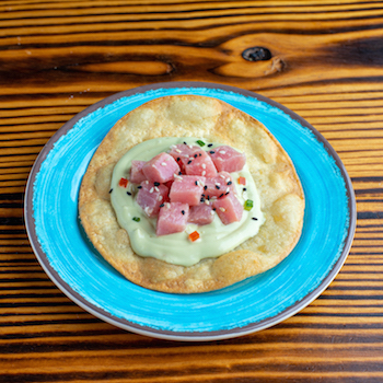 Order Tostada con Ceviche de Tuna food online from A Taco By Divino store, Miami Springs on bringmethat.com