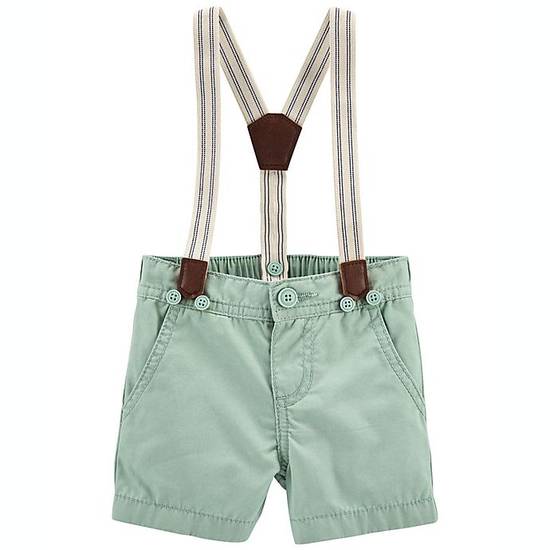 Order OshKosh B'gosh® Size 3M Twill Suspender Shorts in Green food online from Bed Bath & Beyond store, Lancaster on bringmethat.com