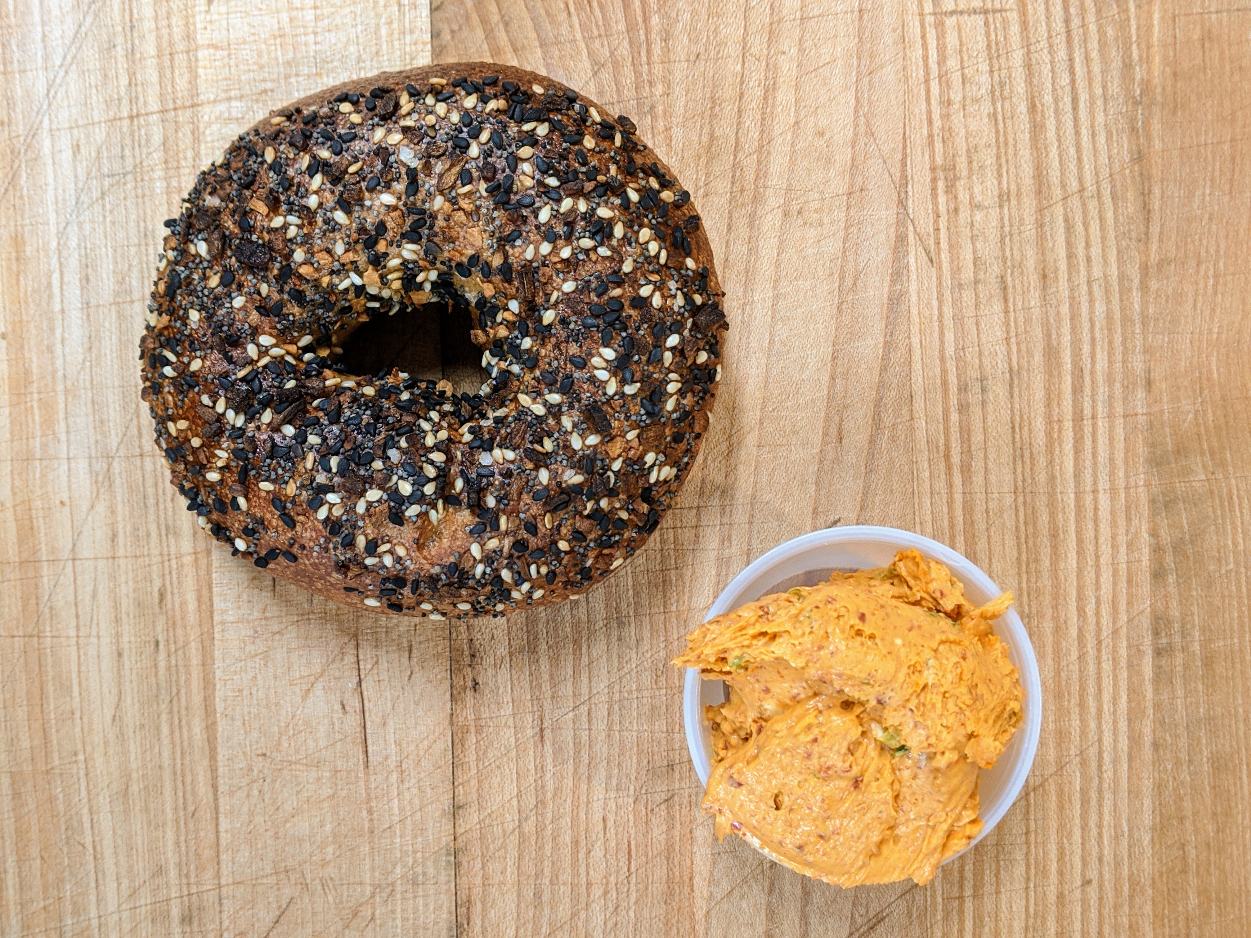Order Bagel and Schmear Sandwich food online from The Bagelry At Olmo Kitchen store, New Haven on bringmethat.com