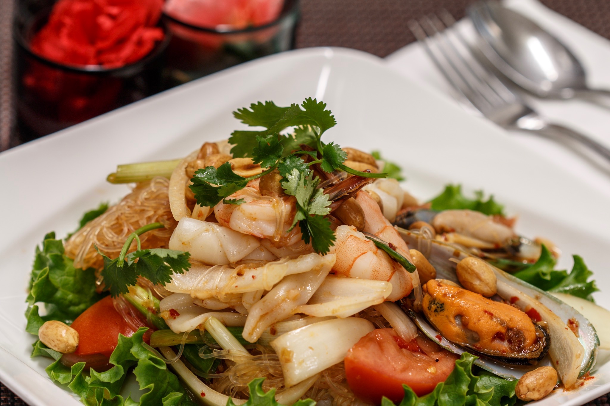Order Spicy Silver Noodle Salad food online from Up 2u Thai Eatery store, Alameda on bringmethat.com