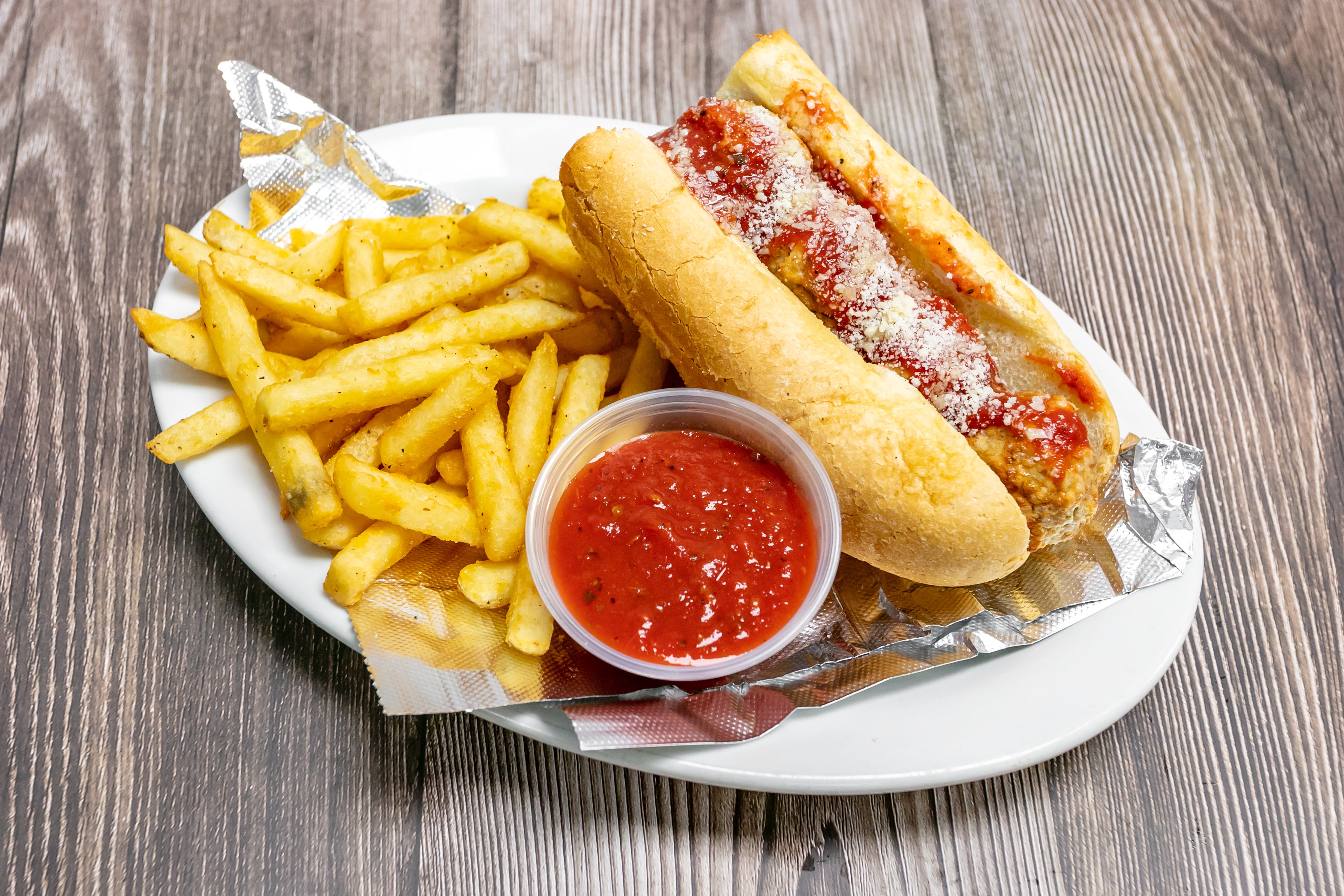 Order Meatball Parmesan Sub - Half 7'' food online from Star Pizza store, Roswell on bringmethat.com