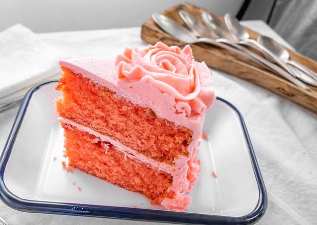 Order Strawberry Layered Cake Slice food online from Pound Cake Heaven store, Yeadon on bringmethat.com