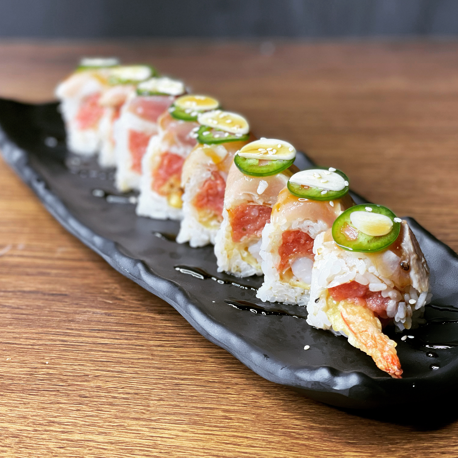 Order Albacore Jalapeno Roll food online from Kome Sushi And Fusion Restaurant store, Garden Grove on bringmethat.com