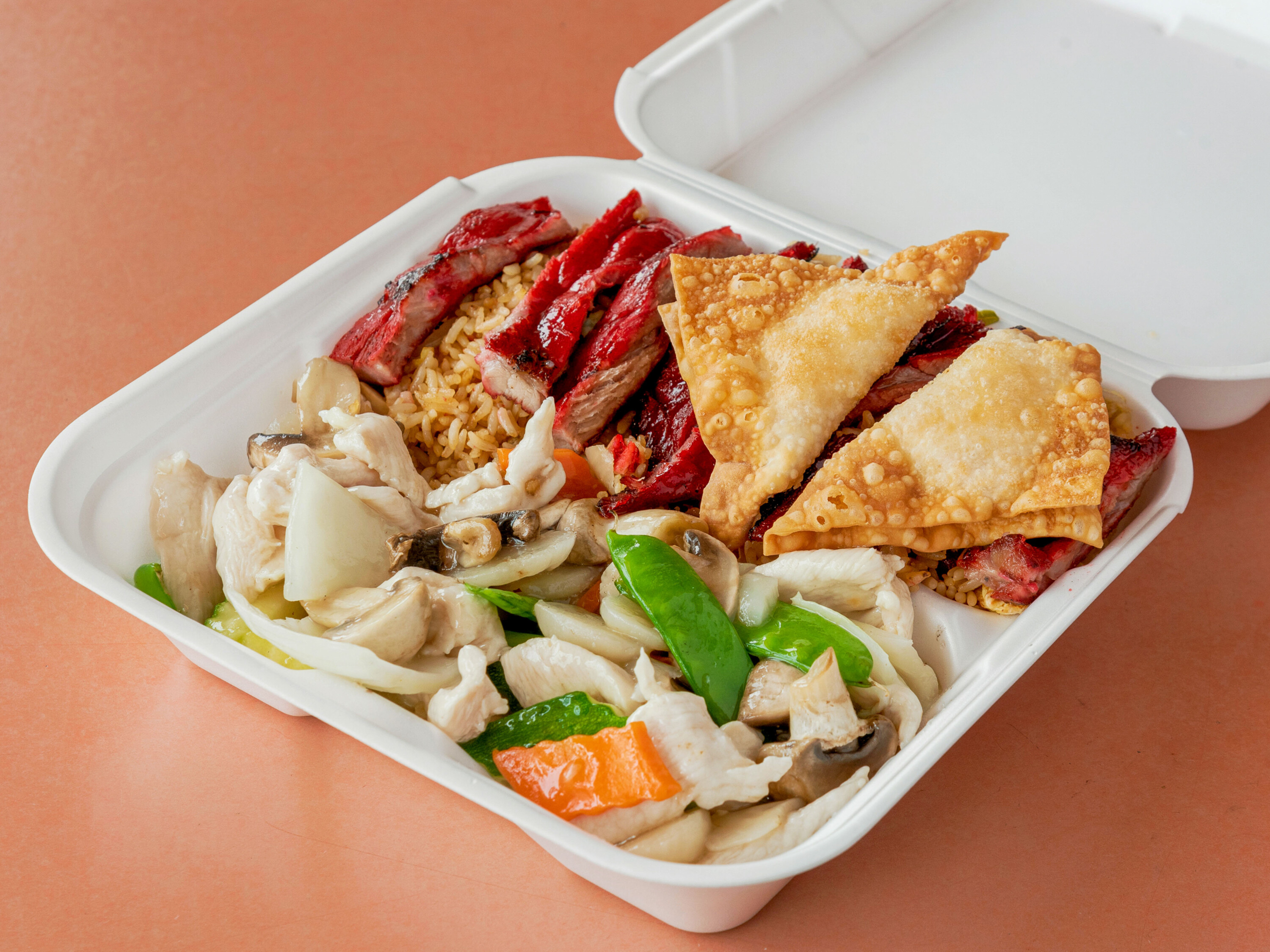 Order H10. Moo Goo Gai Pan Combo Plate food online from May S Cafe Chinese Food store, Medford on bringmethat.com