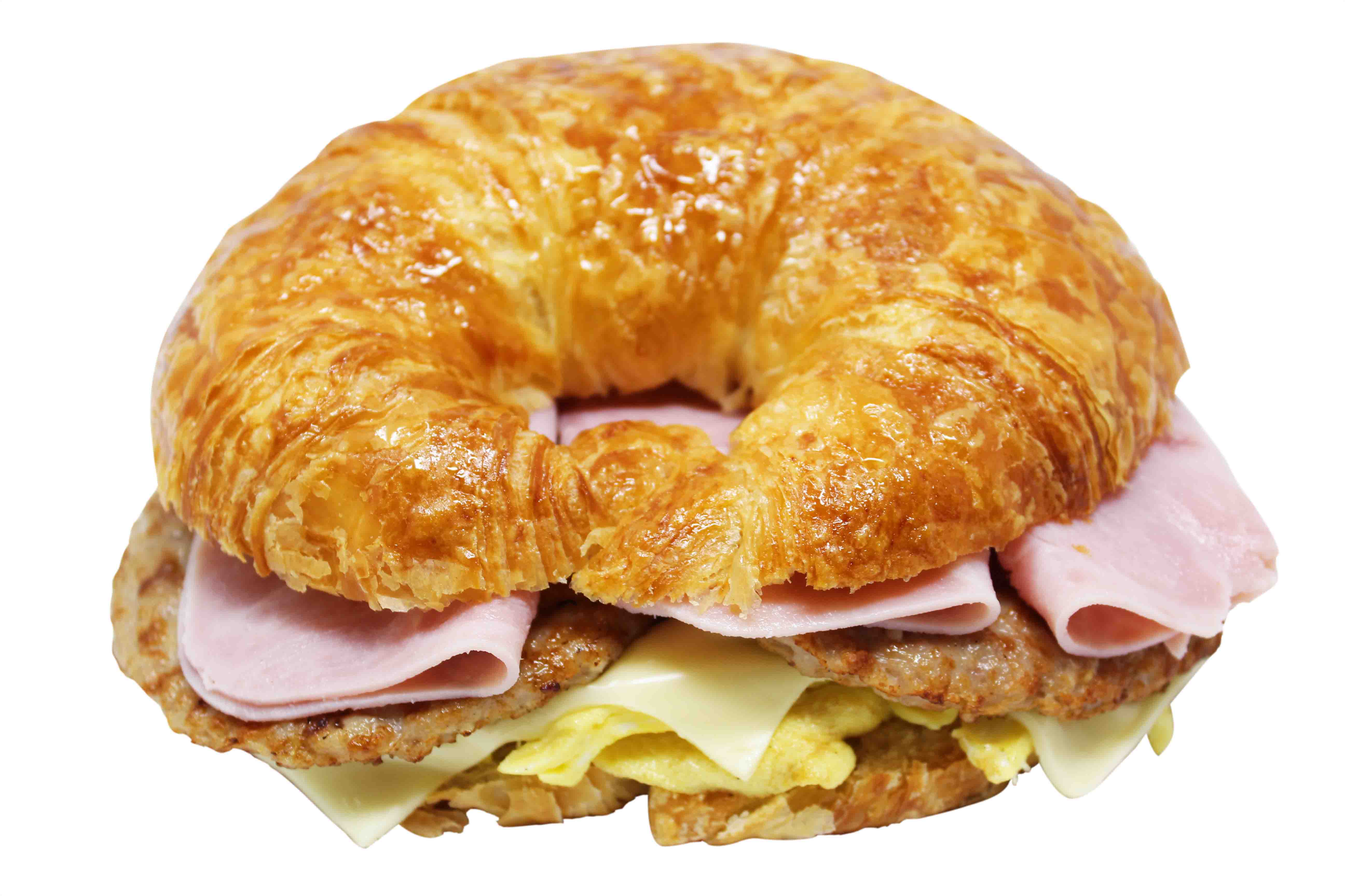 Order 5. Ham, Sausage, Egg and Cheese Sandwich food online from Cafe Donuts store, West Covina on bringmethat.com
