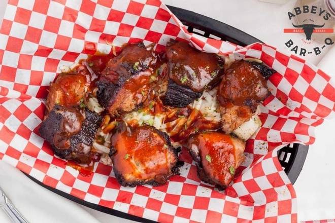 Order Smoked Burnt Ends food online from Abbey Real Texas Bbq store, San Diego on bringmethat.com