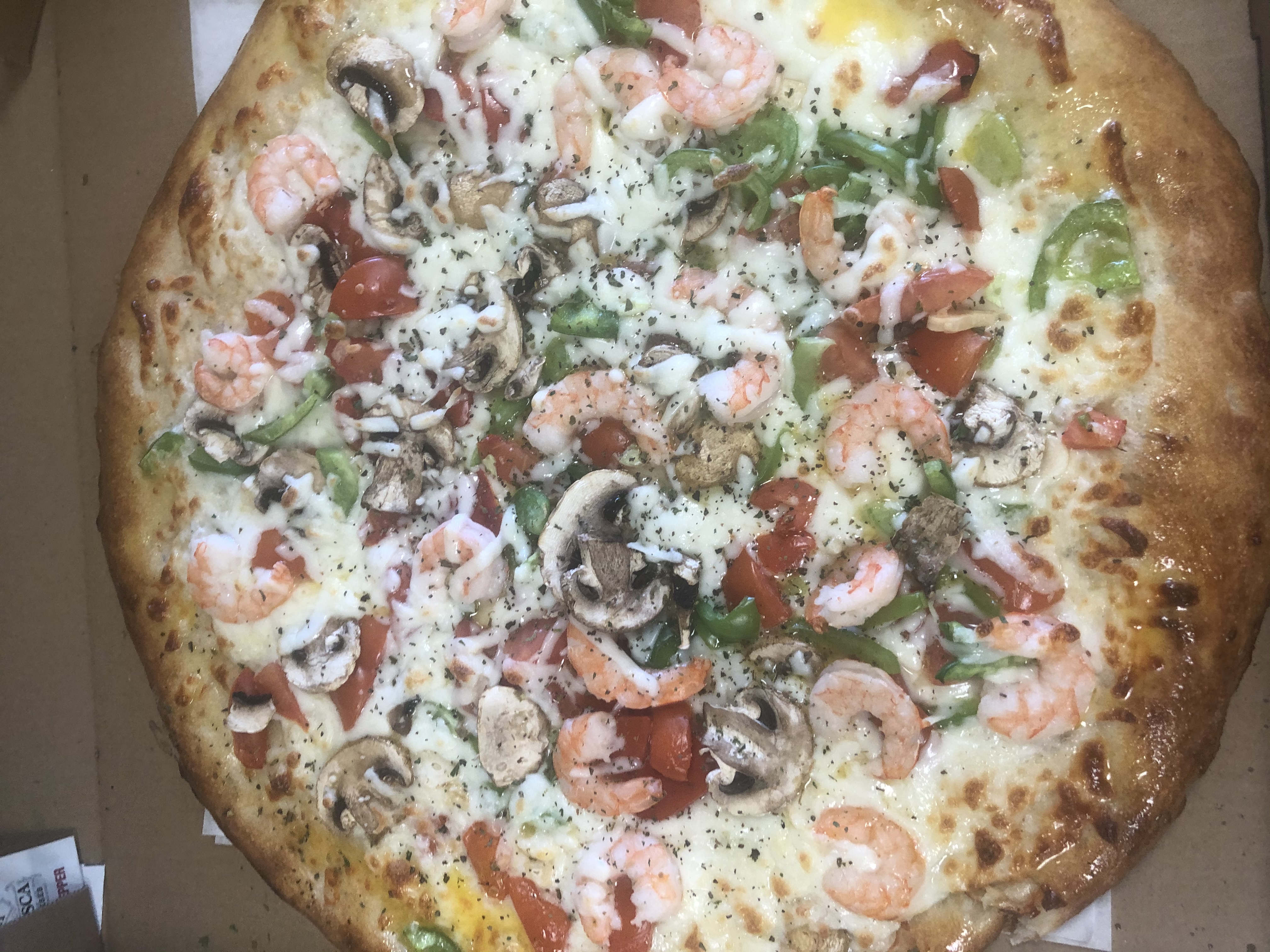 Order 12" Shrimp Pizza food online from Manhattan Pizza store, Las Vegas on bringmethat.com