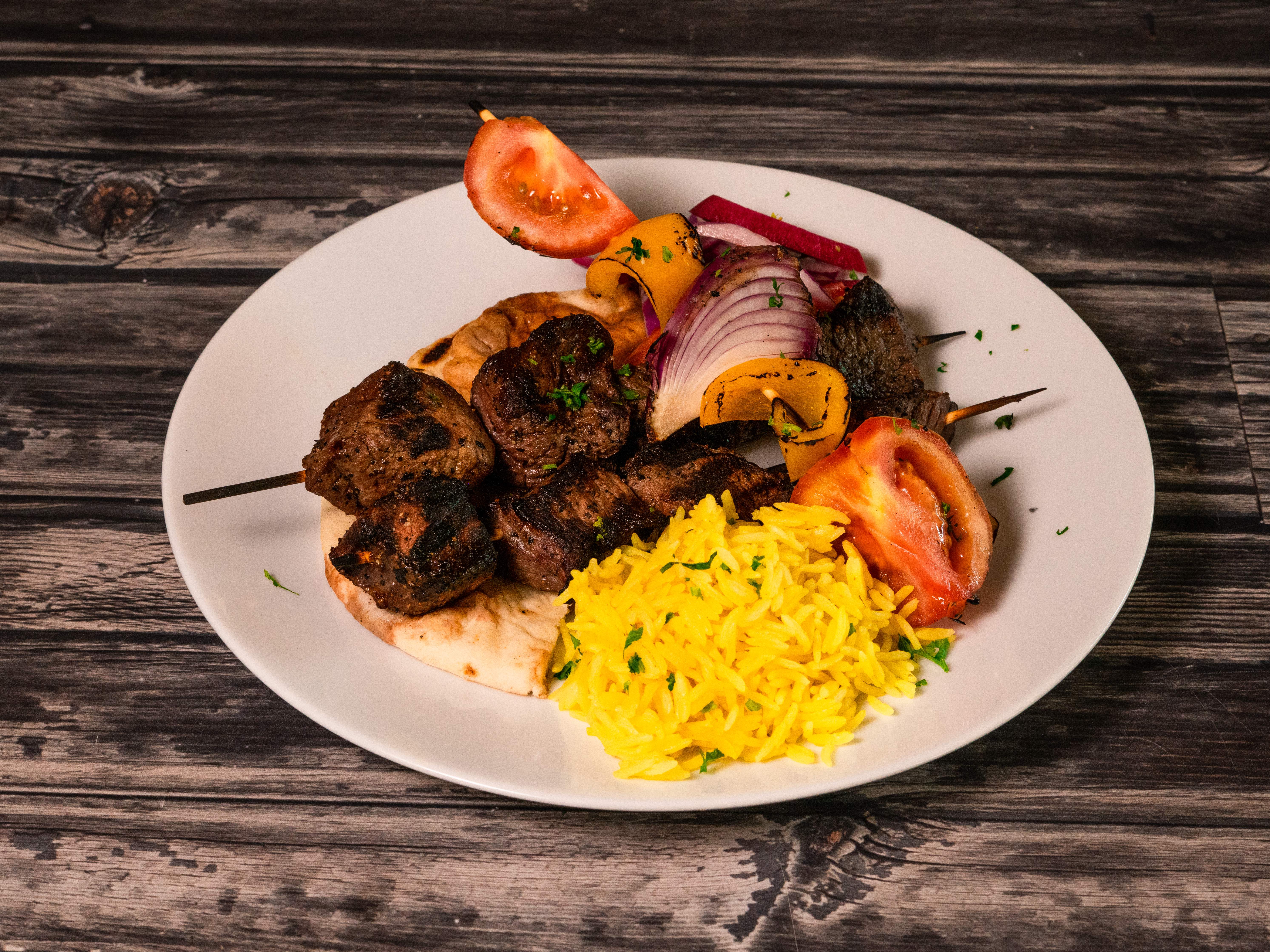 Order Beef Shish Kabab food online from Nour Mediterranean Cafe store, El Paso on bringmethat.com